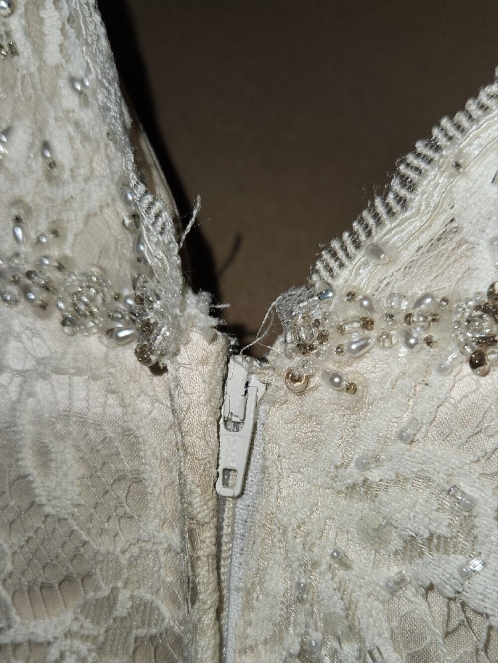 David’s Bridal Cap Sleeve Lace Wedding Dress Ivory/Champ. (Size 10) - Picture 8 of 10